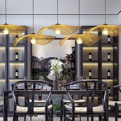 Lotus Leaf Bamboo Pendant Light Contemporary Single-Bulb Wood Suspension Light Fixture Wood Clearhalo 'Ceiling Lights' 'Pendant Lights' 'Pendants' Lighting' 2248161_a31c8d40-9966-4dd9-9f5a-766efb4d6765