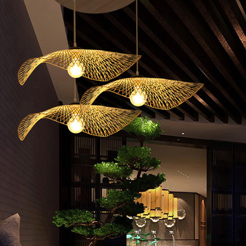 Lotus Leaf Bamboo Pendant Light Contemporary Single-Bulb Wood Suspension Light Fixture Clearhalo 'Ceiling Lights' 'Pendant Lights' 'Pendants' Lighting' 2248164