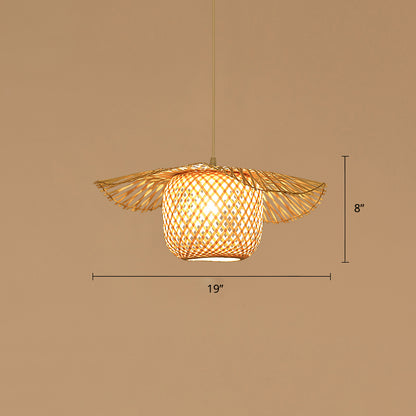 Simplicity Lotus Leaf Suspension Light Bamboo 1-Light Restaurant Pendant Light in Wood Wood B Clearhalo 'Ceiling Lights' 'Pendant Lights' 'Pendants' Lighting' 2248172_d6d144e1-705d-4444-99bb-afce46cbacf5