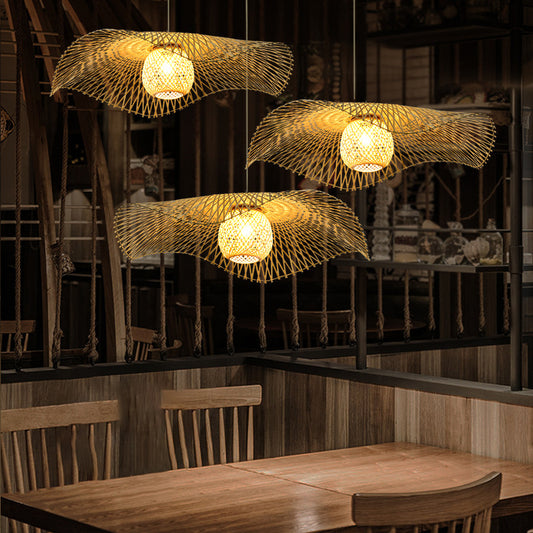 Lotus Leaf Ceiling Lighting Asian Style Bamboo 1 Bulb Wood Hanging Light for Restaurant Clearhalo 'Ceiling Lights' 'Lighting' 'Pendant Lights' 2248173_746a63b9-ea6e-4b0d-b763-6a7b3d1c0533