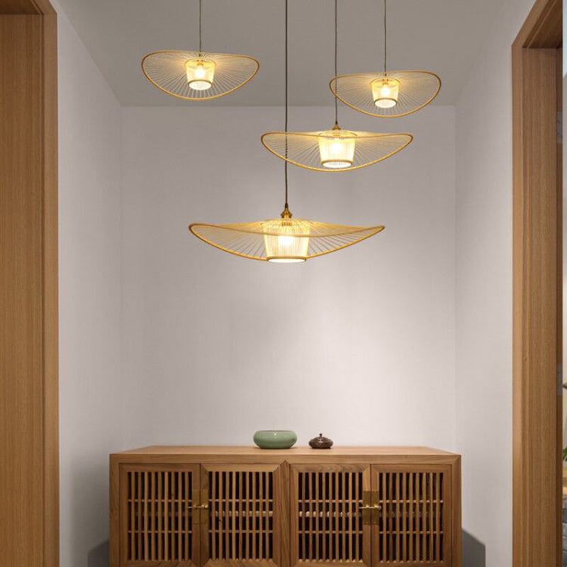 Handcrafted Pendant Light Contemporary Bamboo Single-Bulb Wood Suspension Lighting Fixture Clearhalo 'Ceiling Lights' 'Pendant Lights' 'Pendants' Lighting' 2248196