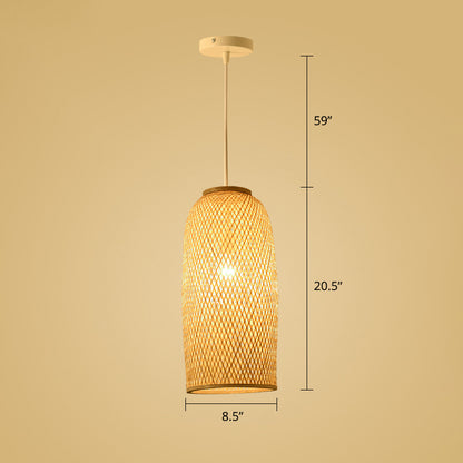 Wood Woven Suspension Lighting Simplicity 1-Light Bamboo Pendant Light for Tea Room Wood H Clearhalo 'Ceiling Lights' 'Pendant Lights' 'Pendants' Lighting' 2248212_60757c4d-a348-41d4-8a66-d8726a1a79eb
