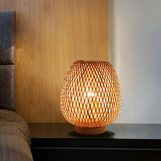 Lantern Nightstand Lamp Contemporary Handwoven Bamboo Single-Bulb Restaurant Table Light in Wood Clearhalo 'Lamps' 'Table Lamps' Lighting' 2248244