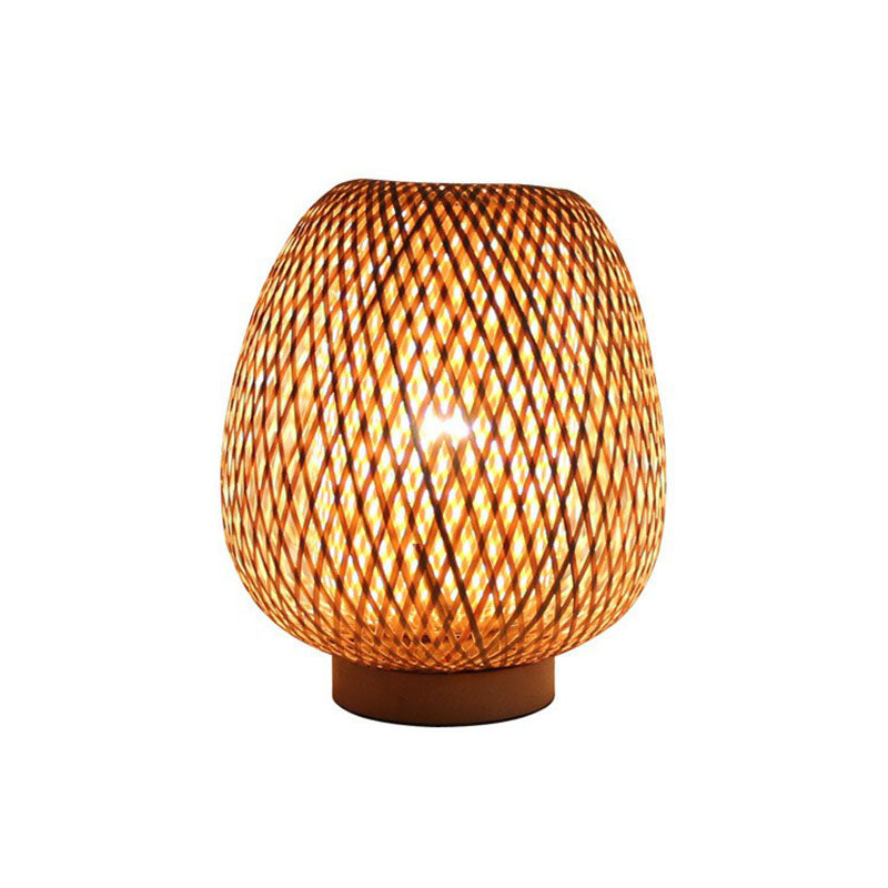 Lantern Nightstand Lamp Contemporary Handwoven Bamboo Single-Bulb Restaurant Table Light in Wood Wood Clearhalo 'Lamps' 'Table Lamps' Lighting' 2248248