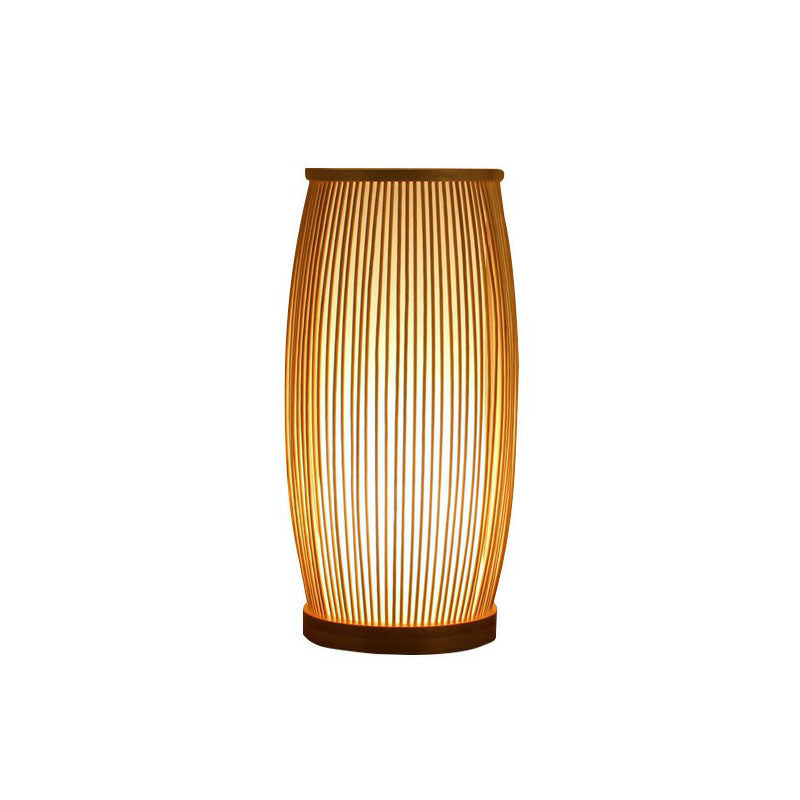 Barrel Living Room Table Lighting Bamboo 1-Light Simplicity Nightstand Lamp in Wood Clearhalo 'Lamps' 'Table Lamps' Lighting' 2248254