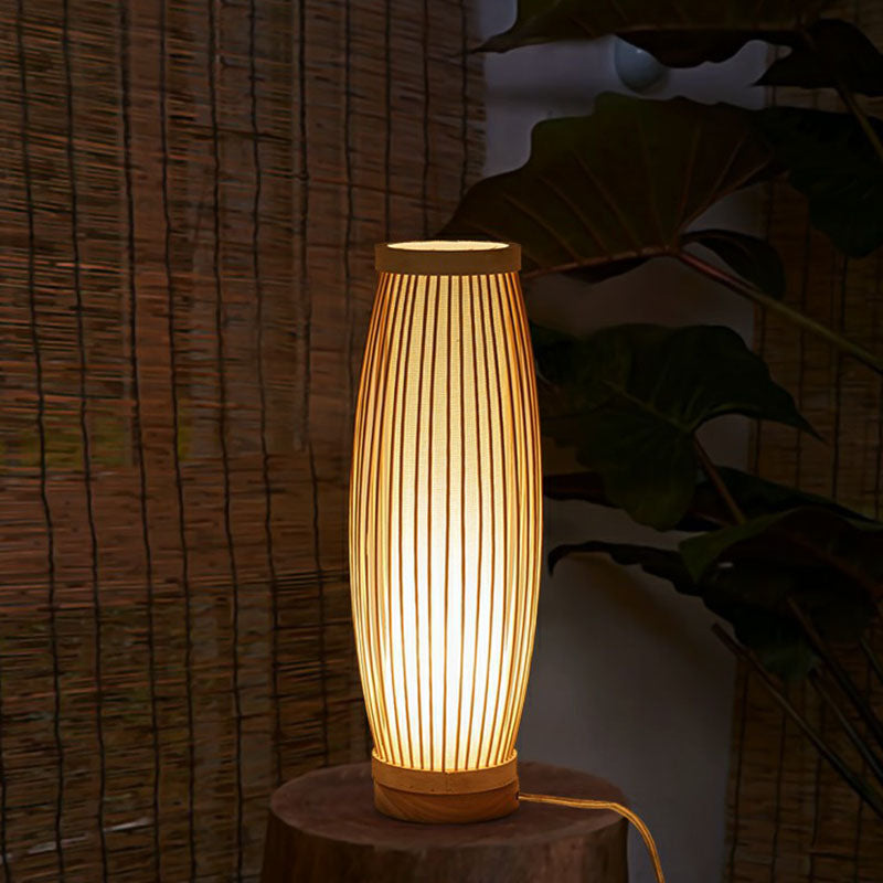 Bamboo Elongated Oval Nightstand Lamp Asian Style 1 Bulb Table Lighting in Wood for Tea Room Clearhalo 'Lamps' 'Table Lamps' Lighting' 2248255