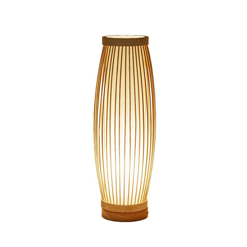 Bamboo Elongated Oval Nightstand Lamp Asian Style 1 Bulb Table Lighting in Wood for Tea Room Clearhalo 'Lamps' 'Table Lamps' Lighting' 2248259