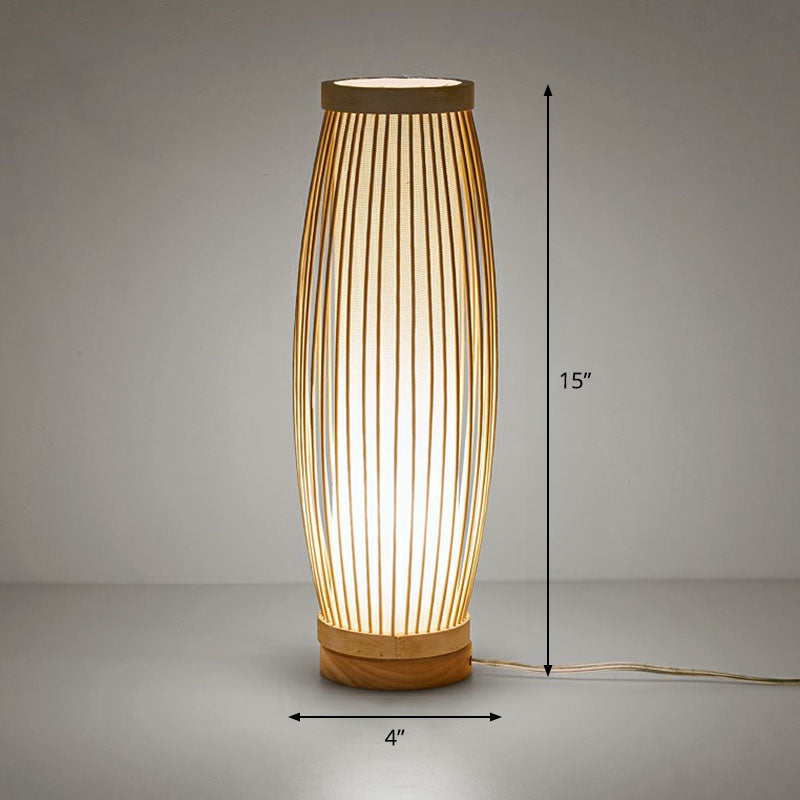 Bamboo Elongated Oval Nightstand Lamp Asian Style 1 Bulb Table Lighting in Wood for Tea Room Wood Clearhalo 'Lamps' 'Table Lamps' Lighting' 2248260