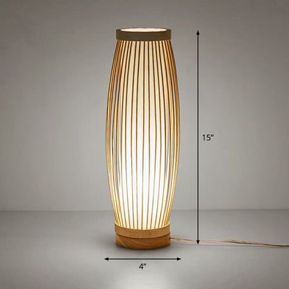 Bamboo Elongated Oval Nightstand Lamp Asian Style 1 Bulb Table Lighting in Wood for Tea Room Wood Clearhalo 'Lamps' 'Table Lamps' Lighting' 2248260