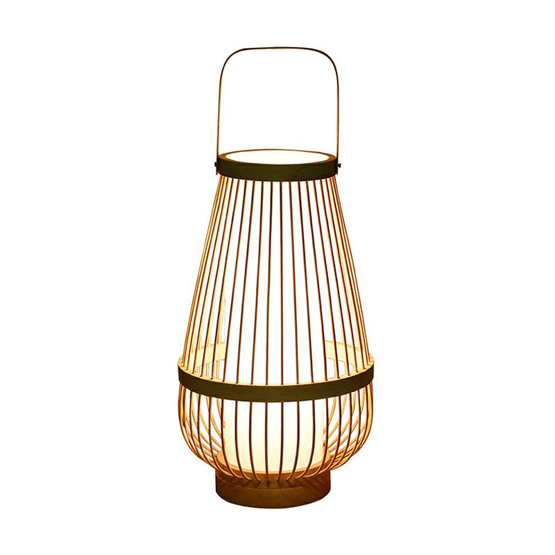 Basket Shaped Bamboo Table Lamp Minimalist 1 Head Wood Nightstand Light for Restaurant Clearhalo 'Lamps' 'Table Lamps' Lighting' 2248266
