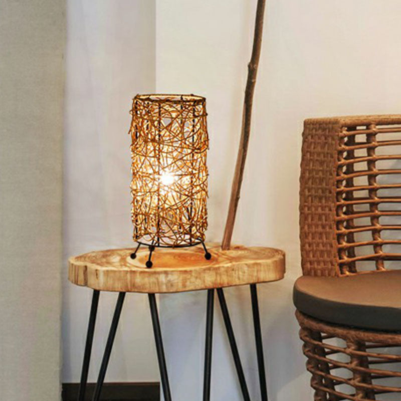Modern Style Cylindrical Table Light Rattan Single-Bulb Living Room Nightstand Lighting Clearhalo 'Lamps' 'Table Lamps' Lighting' 2248269