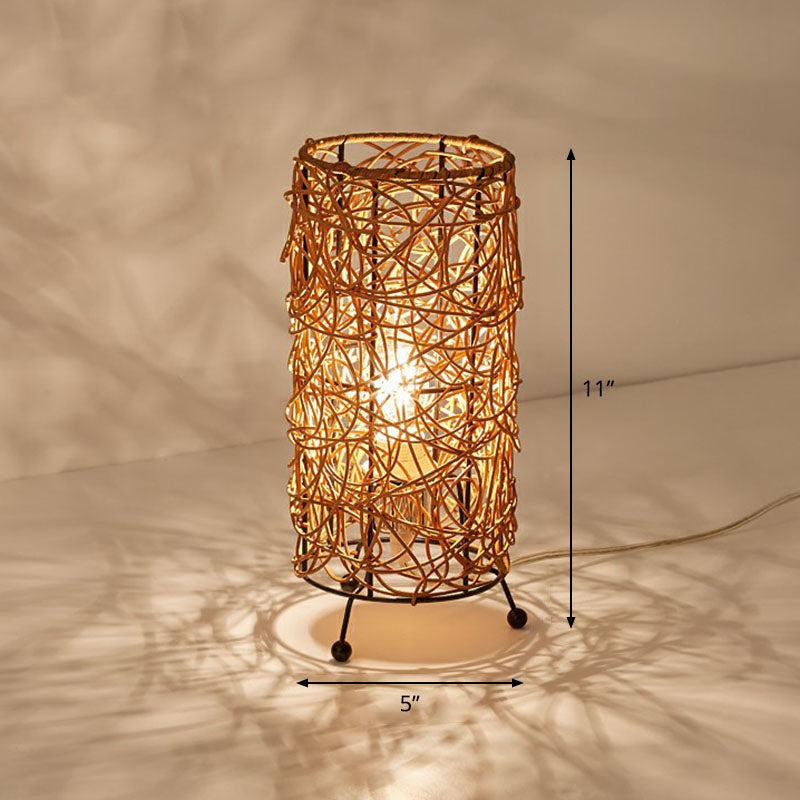 Modern Style Cylindrical Table Light Rattan Single-Bulb Living Room Nightstand Lighting Coffee Clearhalo 'Lamps' 'Table Lamps' Lighting' 2248272