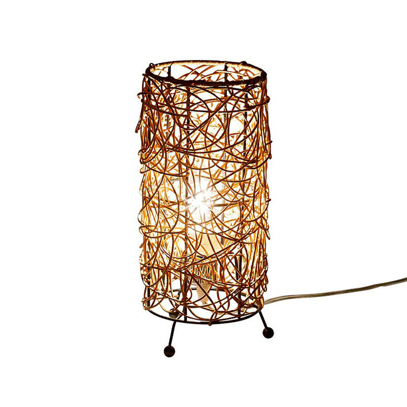 Modern Style Cylindrical Table Light Rattan Single-Bulb Living Room Nightstand Lighting Clearhalo 'Lamps' 'Table Lamps' Lighting' 2248273