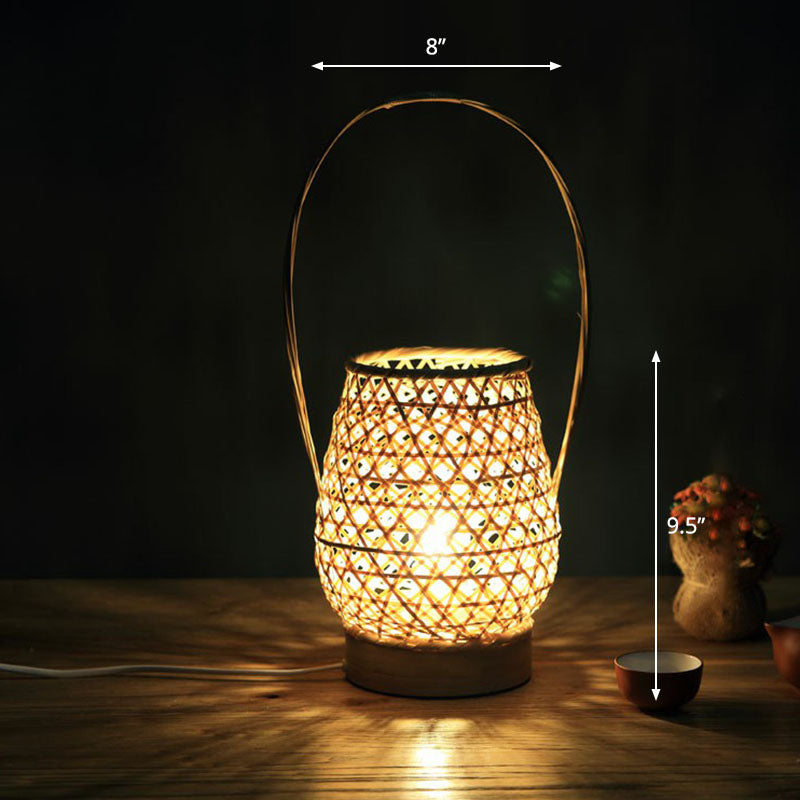 Shaded Nightstand Lamp Contemporary Bamboo Single Tea Room Table Lighting in Wood Wood Q Clearhalo 'Lamps' 'Table Lamps' Lighting' 2248279