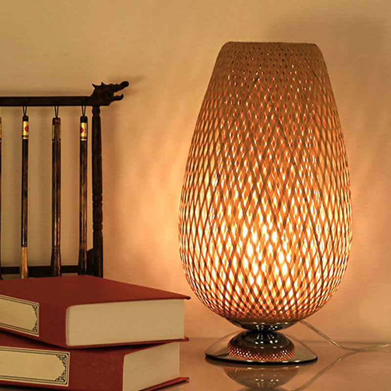 Egg-Like Bedside Table Lighting Rattan Single-Bulb Simplicity Nightstand Lamp in Wood Clearhalo 'Lamps' 'Table Lamps' Lighting' 2248299