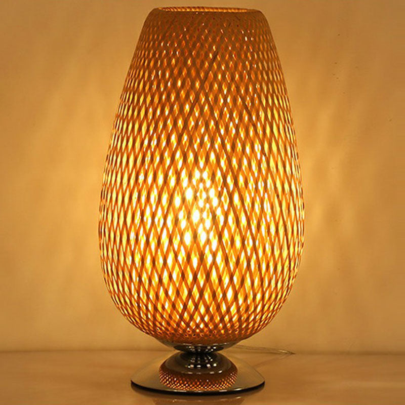 Egg-Like Bedside Table Lighting Rattan Single-Bulb Simplicity Nightstand Lamp in Wood Wood Clearhalo 'Lamps' 'Table Lamps' Lighting' 2248300