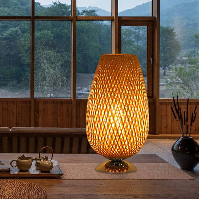 Egg-Like Bedside Table Lighting Rattan Single-Bulb Simplicity Nightstand Lamp in Wood Clearhalo 'Lamps' 'Table Lamps' Lighting' 2248301