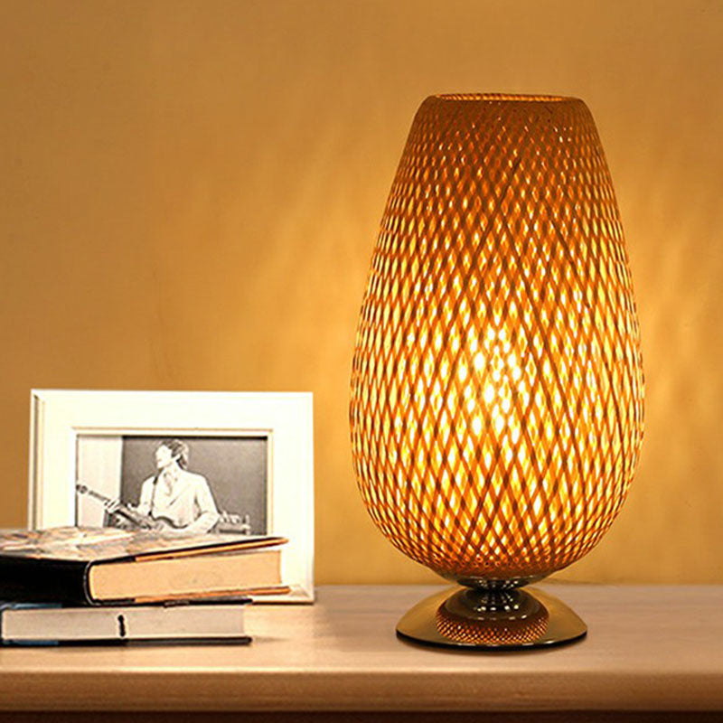 Egg-Like Bedside Table Lighting Rattan Single-Bulb Simplicity Nightstand Lamp in Wood Clearhalo 'Lamps' 'Table Lamps' Lighting' 2248303