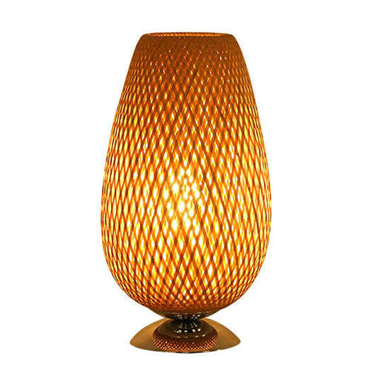 Egg-Like Bedside Table Lighting Rattan Single-Bulb Simplicity Nightstand Lamp in Wood Clearhalo 'Lamps' 'Table Lamps' Lighting' 2248304