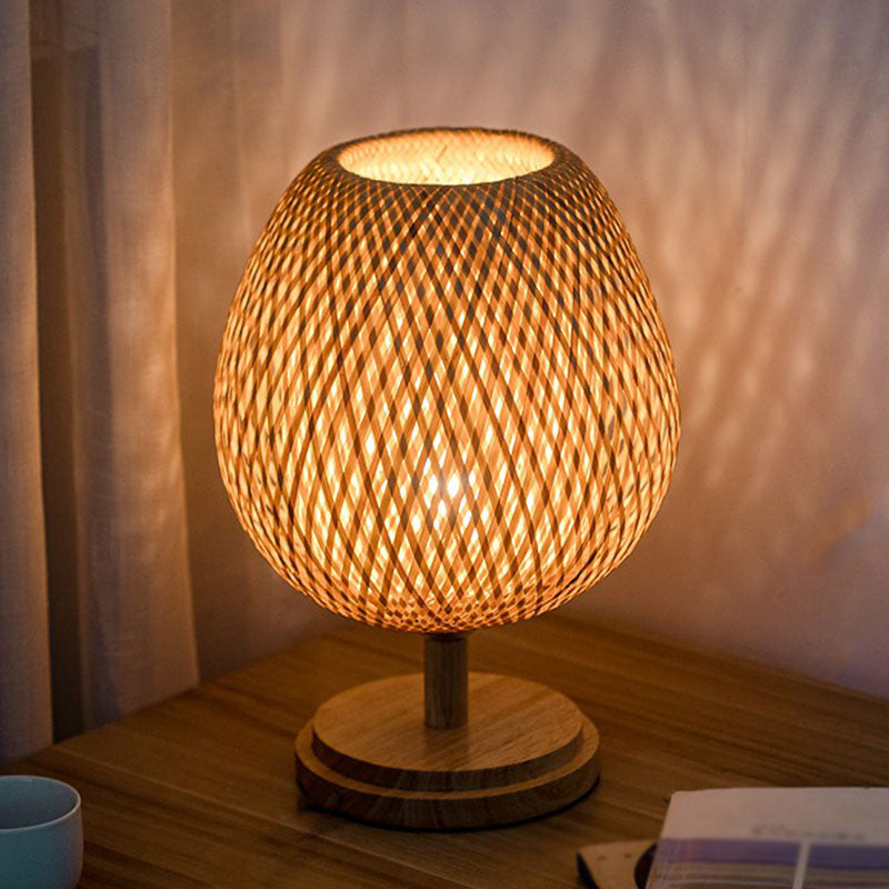 Bamboo Wineglass-Like Table Lamp Nordic Style 1 Bulb Nightstand Light in Wood for Bedroom Wood 9" Clearhalo 'Lamps' 'Table Lamps' Lighting' 2248308