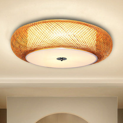 Asia Curved Drum Flush Mount Bamboo Single Living Room Flushmount Ceiling Light in Wood Wood Clearhalo 'Ceiling Lights' 'Close To Ceiling Lights' 'Close to ceiling' 'Flush mount' Lighting' 2248313
