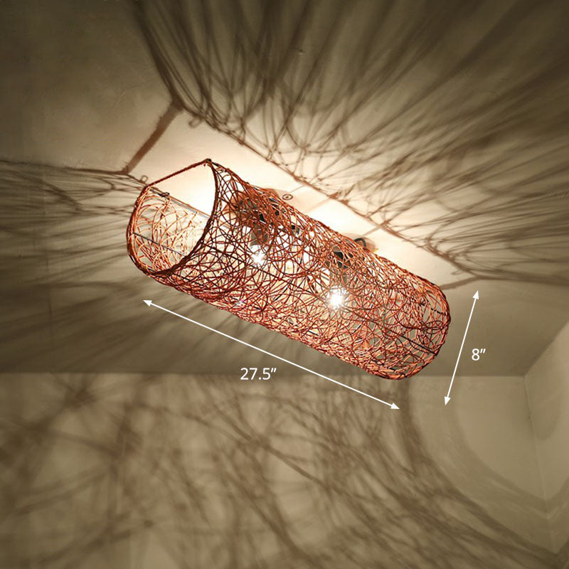 Cylindrical Flush Mount Lighting Simplicity Rattan Restaurant Flush Mount Ceiling Light 2 Brown Clearhalo 'Ceiling Lights' 'Close To Ceiling Lights' 'Close to ceiling' 'Flush mount' Lighting' 2248368