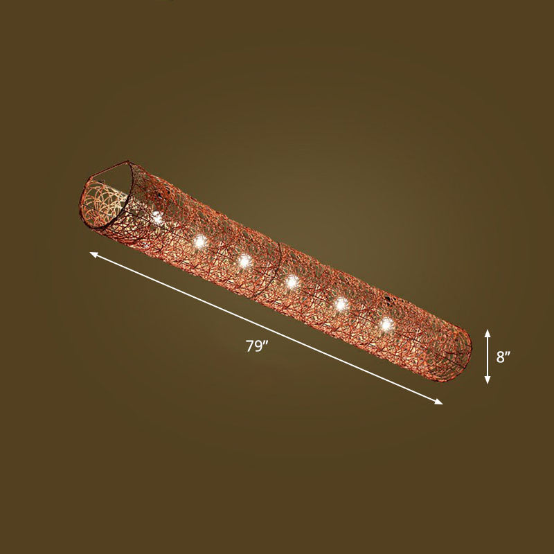 Cylindrical Flush Mount Lighting Simplicity Rattan Restaurant Flush Mount Ceiling Light 6 Brown Clearhalo 'Ceiling Lights' 'Close To Ceiling Lights' 'Close to ceiling' 'Flush mount' Lighting' 2248372