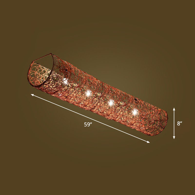 Cylindrical Flush Mount Lighting Simplicity Rattan Restaurant Flush Mount Ceiling Light 4 Brown Clearhalo 'Ceiling Lights' 'Close To Ceiling Lights' 'Close to ceiling' 'Flush mount' Lighting' 2248373