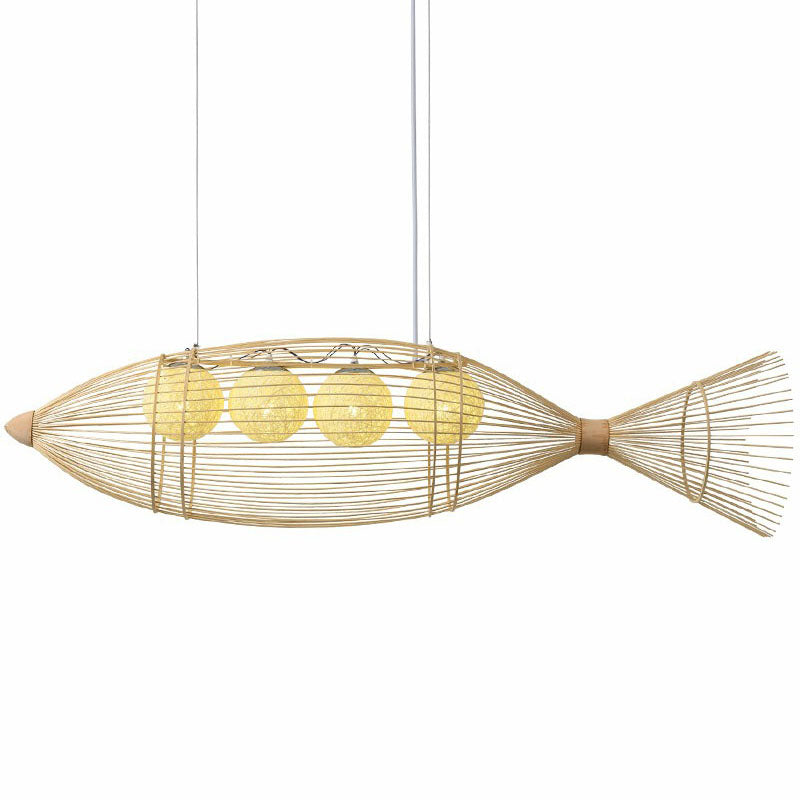 Contemporary Fish Chandelier Pendant Light Bamboo Tea Room Hanging Lighting in Wood Clearhalo 'Ceiling Lights' 'Chandeliers' Lighting' options 2248483