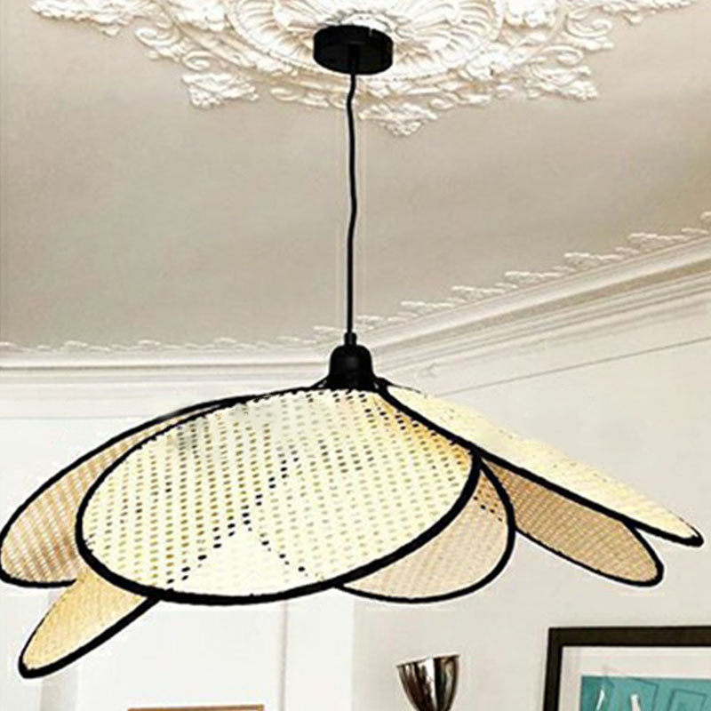 Flower-Like Ceiling Lighting Asian Style Rattan 1 Bulb Wood Hanging Lamp for Tea Room Wood Clearhalo 'Ceiling Lights' 'Lighting' 'Pendant Lights' 2248538_7ca7aa03-a15c-41a0-8494-56fcd44b78eb
