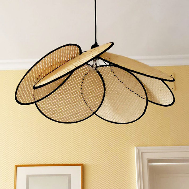 Flower-Like Ceiling Lighting Asian Style Rattan 1 Bulb Wood Hanging Lamp for Tea Room Clearhalo 'Ceiling Lights' 'Lighting' 'Pendant Lights' 2248539_c17de461-4e71-40e5-8100-980337b29c75