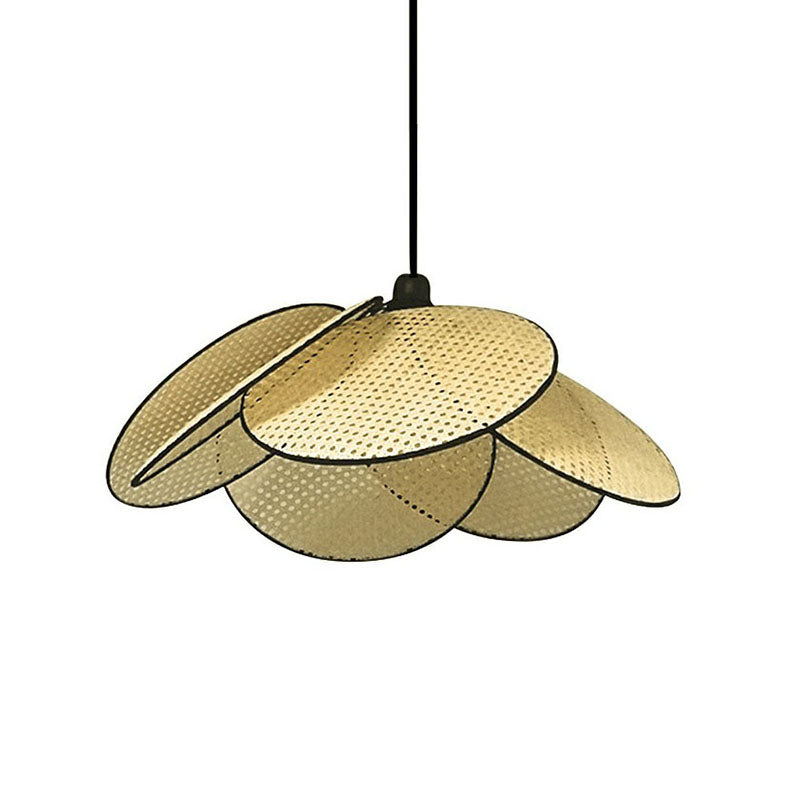 Flower-Like Ceiling Lighting Asian Style Rattan 1 Bulb Wood Hanging Lamp for Tea Room Clearhalo 'Ceiling Lights' 'Lighting' 'Pendant Lights' 2248542_61d73028-7453-4f91-96fa-8f502796f4c1