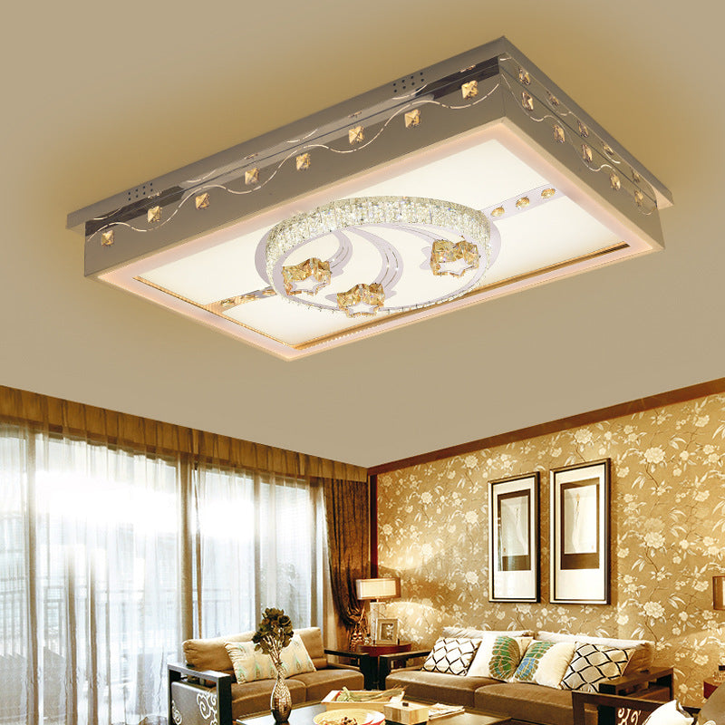 Chrome Rectangle Ceiling Light Fixture Modernist LED Crystal Flush ...