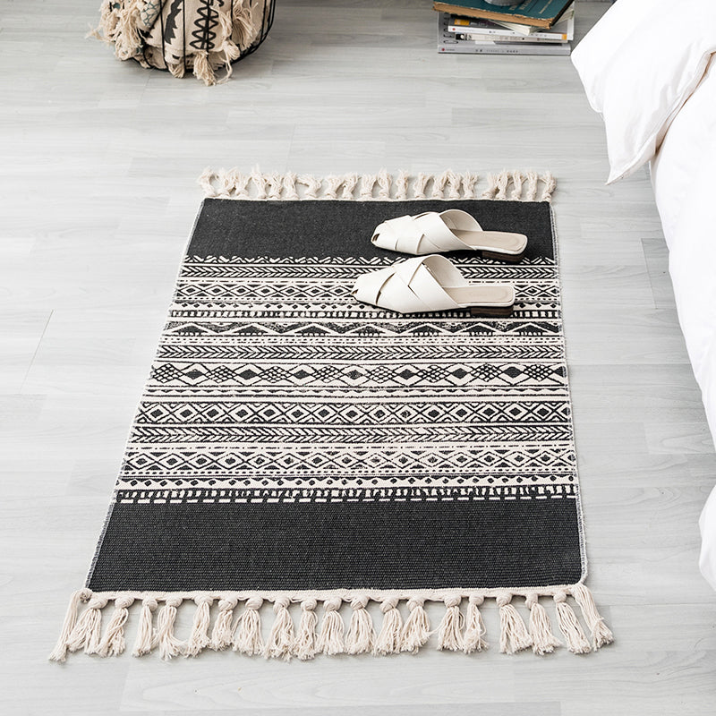Ethnic Geometric Pattern Rug Multi-Color Cotton Blend Area Carpet Machine Washable Handwoven Rug with Tassel for Room Black 2' x 2'11" Clearhalo 'Area Rug' 'Rugs' 'Southwestern' Rug' 2250048