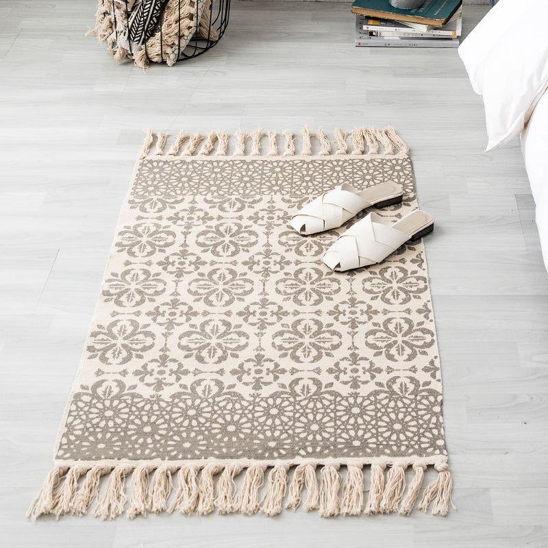 Ethnic Geometric Pattern Rug Multi-Color Cotton Blend Area Carpet Machine Washable Handwoven Rug with Tassel for Room Khaki 2' x 2'11" Clearhalo 'Area Rug' 'Rugs' 'Southwestern' Rug' 2250050