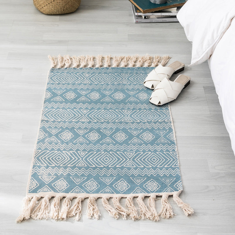 Ethnic Geometric Pattern Rug Multi-Color Cotton Blend Area Carpet Machine Washable Handwoven Rug with Tassel for Room Lake Blue 2' x 2'11" Clearhalo 'Area Rug' 'Rugs' 'Southwestern' Rug' 2250054
