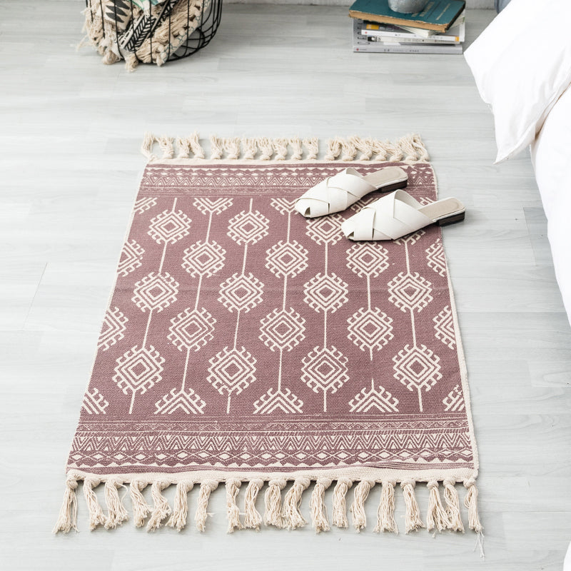 Ethnic Geometric Pattern Rug Multi-Color Cotton Blend Area Carpet Machine Washable Handwoven Rug with Tassel for Room Purple-Red 2' x 2'11" Clearhalo 'Area Rug' 'Rugs' 'Southwestern' Rug' 2250057