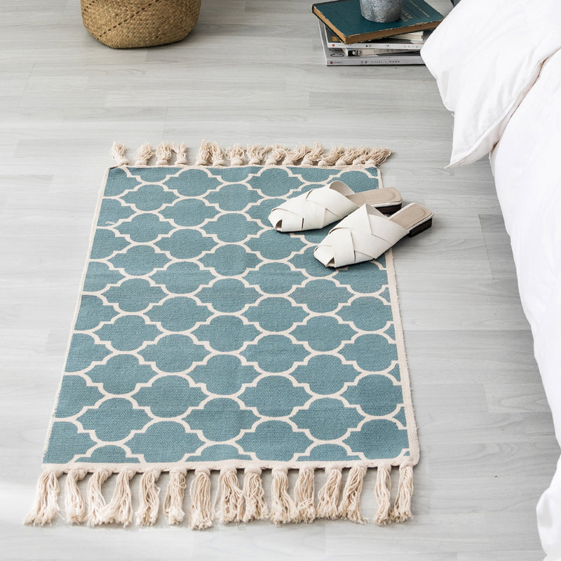 Ethnic Geometric Pattern Rug Multi-Color Cotton Blend Area Carpet Machine Washable Handwoven Rug with Tassel for Room Blue-Green 2' x 2'11" Clearhalo 'Area Rug' 'Rugs' 'Southwestern' Rug' 2250058