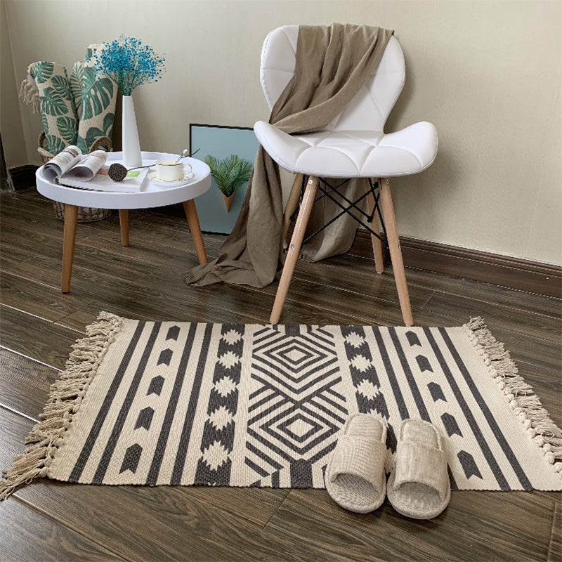 Southwestern Decoration Rug Multi Colored Geo Printed Area Carpet Cotton Blend Handmade Washable Rug with Fringe Gray-White Clearhalo 'Area Rug' 'Rugs' 'Southwestern' Rug' 2250060