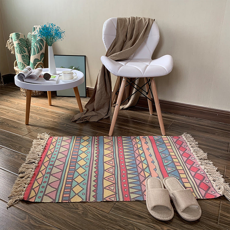 Southwestern Decoration Rug Multi Colored Geo Printed Area Carpet Cotton Blend Handmade Washable Rug with Fringe Rose Red Clearhalo 'Area Rug' 'Rugs' 'Southwestern' Rug' 2250070