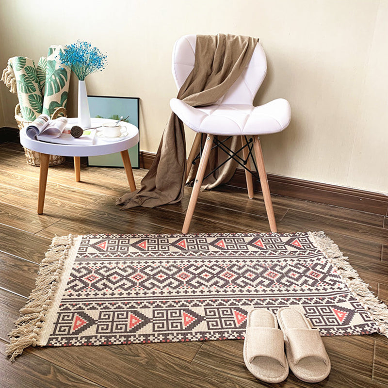 Southwestern Decoration Rug Multi Colored Geo Printed Area Carpet Cotton Blend Handmade Washable Rug with Fringe Brown Clearhalo 'Area Rug' 'Rugs' 'Southwestern' Rug' 2250071