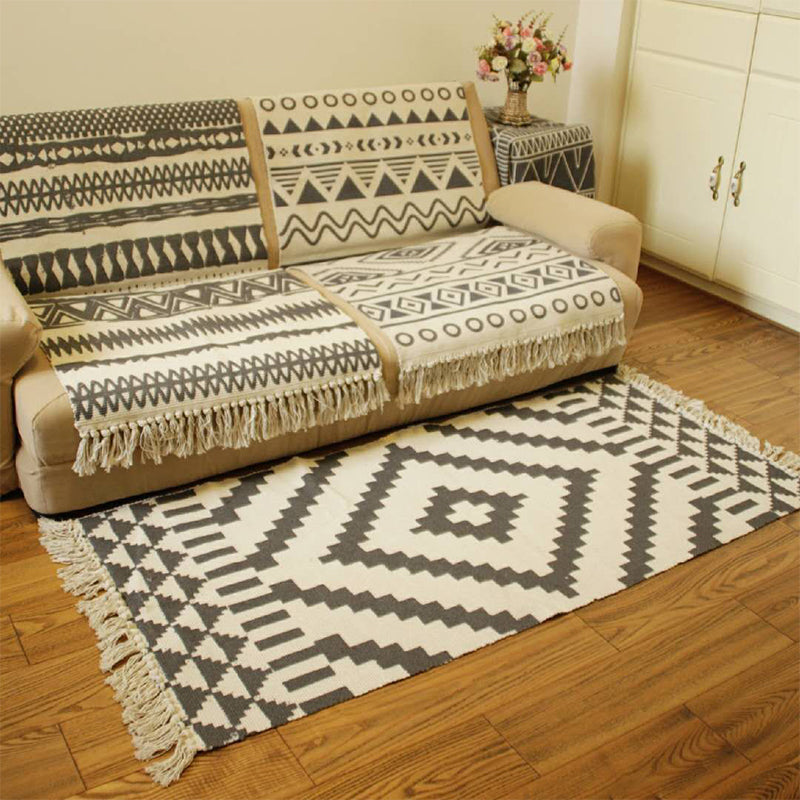Casual Multicolor Western Rug Cotton Blend Geometric Area Rug Machine Washable Woven Carpet with Tassel for Living Room Clearhalo 'Area Rug' 'Rugs' 'Southwestern' Rug' 2250078