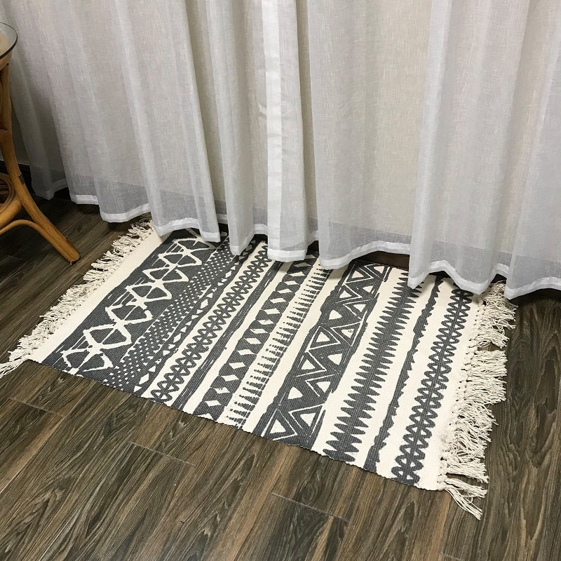 Casual Multicolor Western Rug Cotton Blend Geometric Area Rug Machine Washable Woven Carpet with Tassel for Living Room Grey Clearhalo 'Area Rug' 'Rugs' 'Southwestern' Rug' 2250080