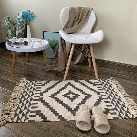 Casual Multicolor Western Rug Cotton Blend Geometric Area Rug Machine Washable Woven Carpet with Tassel for Living Room Gray-White Clearhalo 'Area Rug' 'Rugs' 'Southwestern' Rug' 2250082