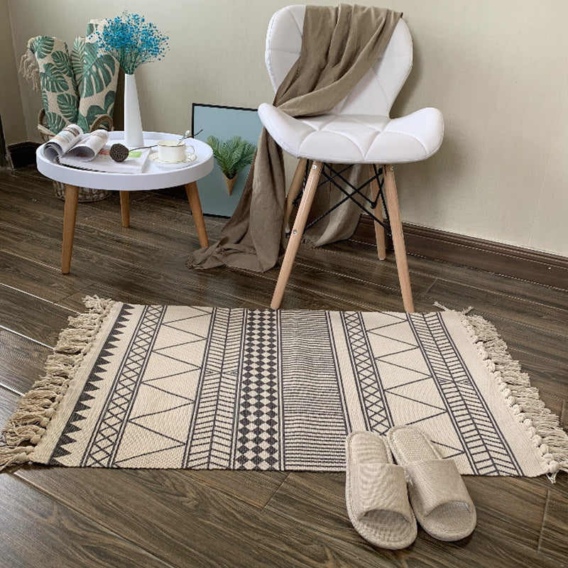 Casual Multicolor Western Rug Cotton Blend Geometric Area Rug Machine Washable Woven Carpet with Tassel for Living Room Dark Beige Clearhalo 'Area Rug' 'Rugs' 'Southwestern' Rug' 2250084