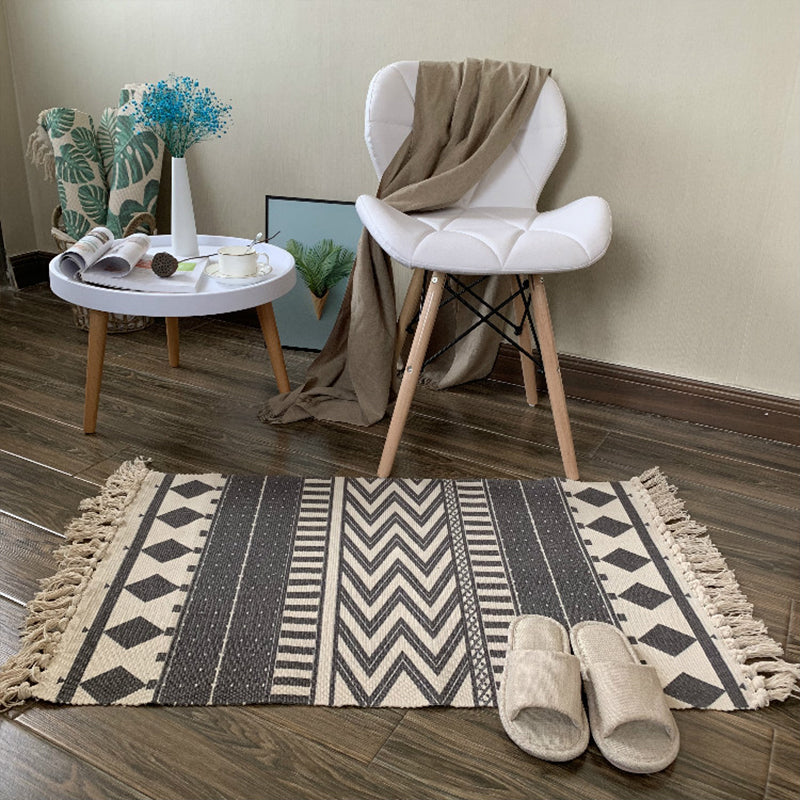 Casual Multicolor Western Rug Cotton Blend Geometric Area Rug Machine Washable Woven Carpet with Tassel for Living Room Smoke Gray Clearhalo 'Area Rug' 'Rugs' 'Southwestern' Rug' 2250090