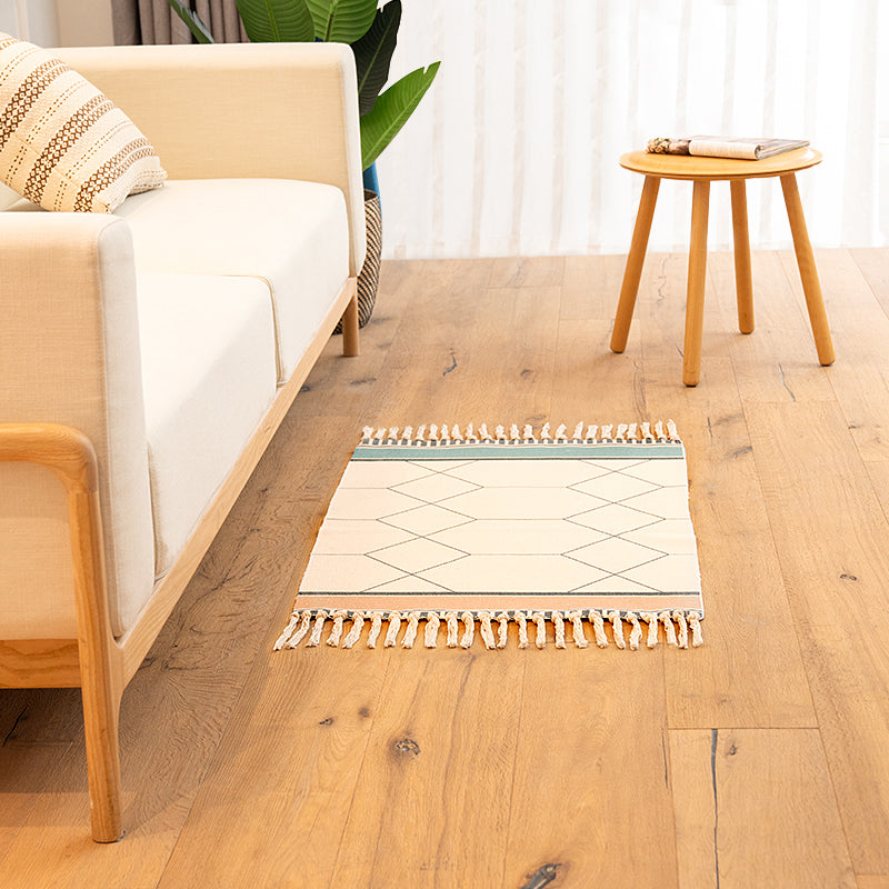 Classic Living Room Rug Multi Colored Geometric Print Carpet Washable Braided Area Rug with Tassel Green 2' x 2'11" Clearhalo 'Area Rug' 'Rugs' 'Southwestern' Rug' 2250100