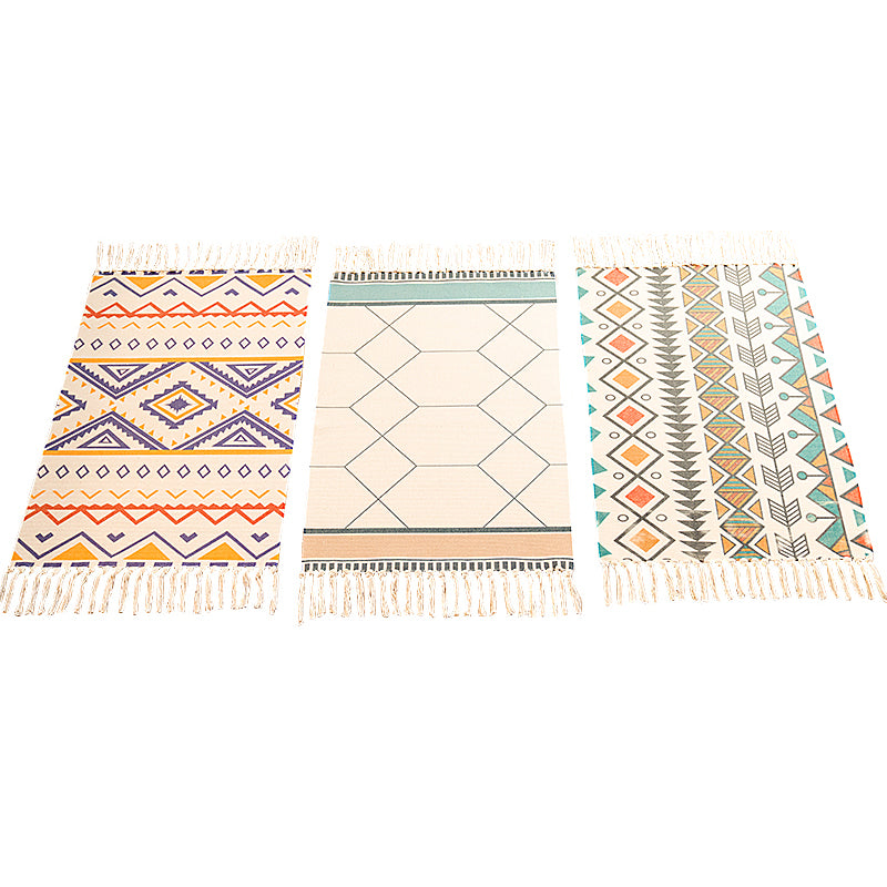 Classic Living Room Rug Multi Colored Geometric Print Carpet Washable Braided Area Rug with Tassel Clearhalo 'Area Rug' 'Rugs' 'Southwestern' Rug' 2250101