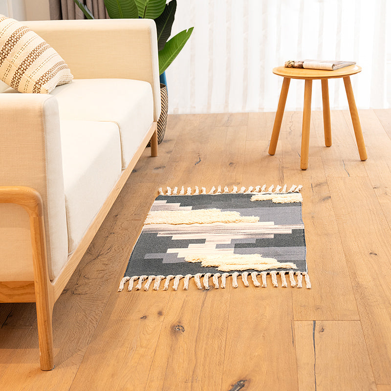 Multicolor Nordic Rug Cotton Blend Geometric Printed Carpet Stain-Resistant Washable Indoor Rug with Tassel for Room Dark Blue-Black 2' x 2'11" Clearhalo 'Area Rug' 'Rugs' 'Southwestern' Rug' 2250108