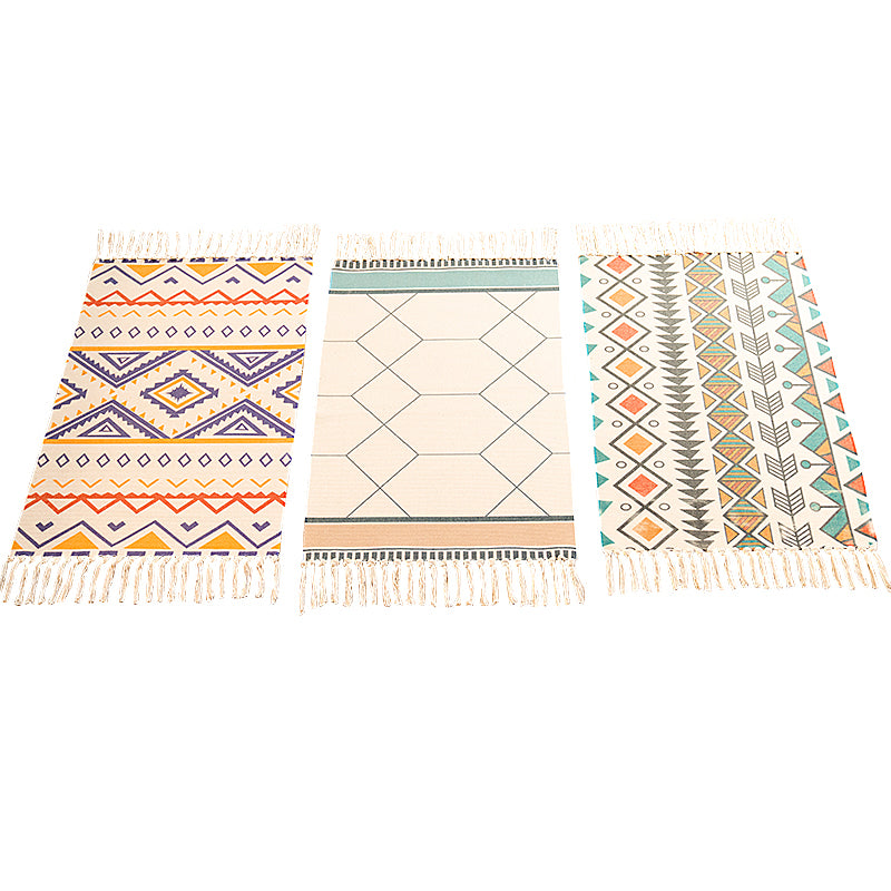 Multicolor Nordic Rug Cotton Blend Geometric Printed Carpet Stain-Resistant Washable Indoor Rug with Tassel for Room Clearhalo 'Area Rug' 'Rugs' 'Southwestern' Rug' 2250115
